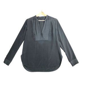 Vince. Gray 100% Silk V-Neckline Long-Sleeve Top